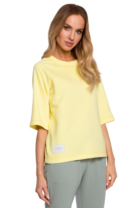 Bluza damska prosta z krótkim reglanowym rękawem żółta me584 Bluza damska prosta z krótkim reglanowym rękawem żółta me584