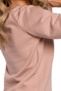 Bluza damska prosta z krótkim reglanowym rękawem mocca me584