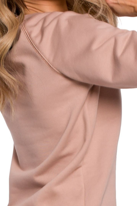 Bluza damska prosta z krótkim reglanowym rękawem mocca me584 Bluza damska prosta z krótkim reglanowym rękawem mocca me584