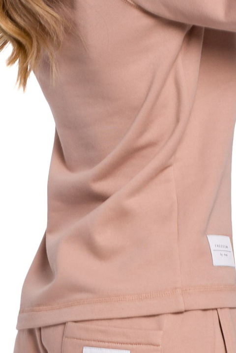 Bluza damska prosta z krótkim reglanowym rękawem mocca me584 Bluza damska prosta z krótkim reglanowym rękawem mocca me584