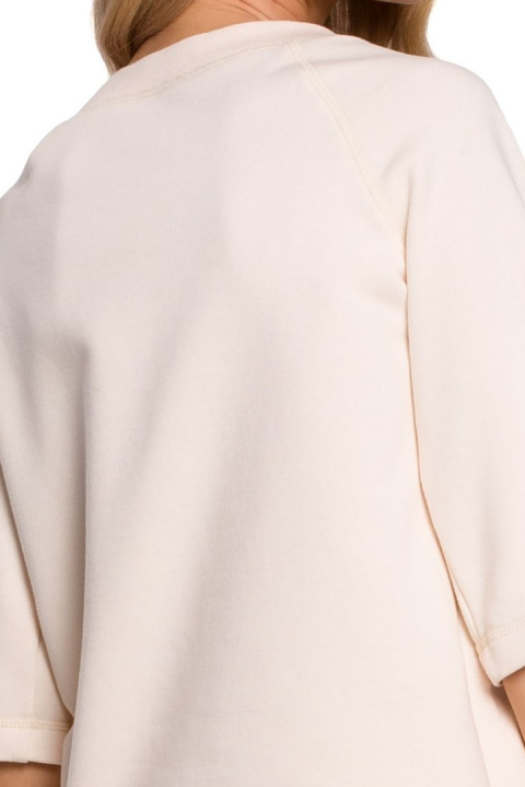 Bluza damska prosta z krótkim reglanowym rękawem waniliowa me584 Bluza damska prosta z krótkim reglanowym rękawem waniliowa me584