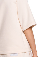 Bluza damska prosta z krótkim reglanowym rękawem waniliowa me584