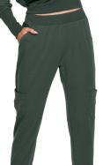 Spodnie damskie dresowe typu cargo zwężane nogawki zielone me591