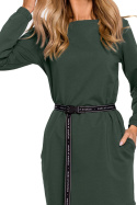 Sukienka midi z długim rękawem i regulowanym paskiem zielona me590