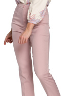 Klasyczne spodnie damskie gładkie dopasowane w kant róż K093