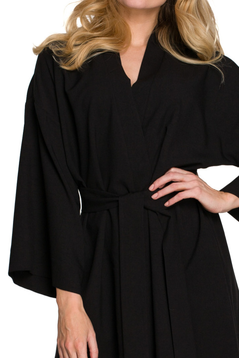 Sukienka kimono na zakładkę mini z paskiem wiązana czarna K101 Sukienka kimono na zakładkę mini z paskiem wiązana czarna K101