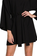 Sukienka kimono na zakładkę mini z paskiem wiązana czarna K101