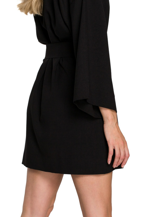 Sukienka kimono na zakładkę mini z paskiem wiązana czarna K101 Sukienka kimono na zakładkę mini z paskiem wiązana czarna K101