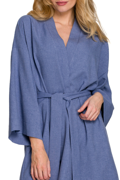 Sukienka kimono na zakładkę mini z paskiem wiązana niebieska K101 Sukienka kimono na zakładkę mini z paskiem wiązana niebieska K101