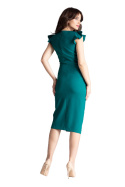 Sukienka koktajlowa midi bez rękawów z rozcięciem z przodu zielona L034