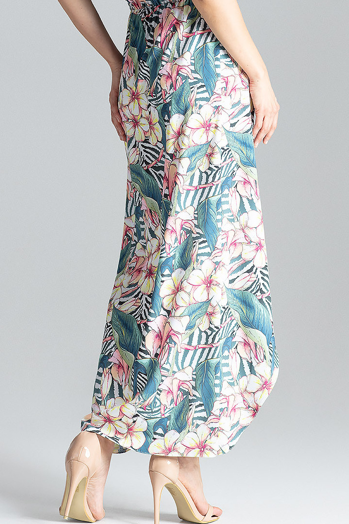 Sukienka maxi z kimonowym rękawem gumką i dekoltem V w kwiaty L033