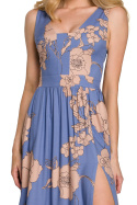 Sukienka midi z wiskozy z rozcięciem bez rękawów niebieska K098