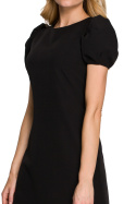 Gładka sukienka mini z krótkim rękawem z bufkami czarna K095