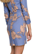 Sukienka mini z wiskozy z kopertową górą i dekoltem V niebieska K096