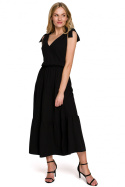 Sukienka midi na ramiączkach rozkloszowana z falbanami czarna K092