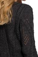 Krótki sweter damski ażurowy z dekoltem V grafitowy K106