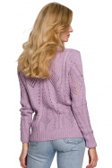 Krótki sweter damski ażurowy z dekoltem V liliowy K106