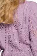 Krótki sweter damski ażurowy z dekoltem V liliowy K106