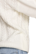 Krótki sweter damski na zakładkę dekolt V splot warkocz ecru K105