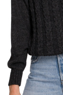 Krótki sweter damski na zakładkę dekolt V splot warkocz grafitowy K105