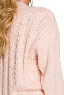 Krótki sweter damski na zakładkę dekolt V splot warkocz brzoskwiniowy K105