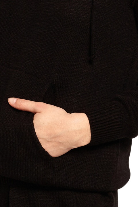 Sweter damski z kapturem i kieszenią kangurek dekolt V czarny BK064 Sweter damski z kapturem i kieszenią kangurek dekolt V czarny BK064