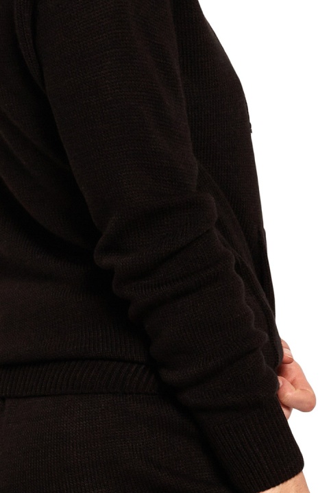 Sweter damski z kapturem i kieszenią kangurek dekolt V czarny BK064 Sweter damski z kapturem i kieszenią kangurek dekolt V czarny BK064