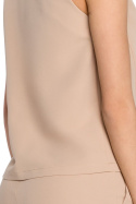 Elegancka bluzka damska krótka trapezowa bez rękawów beżowa S257