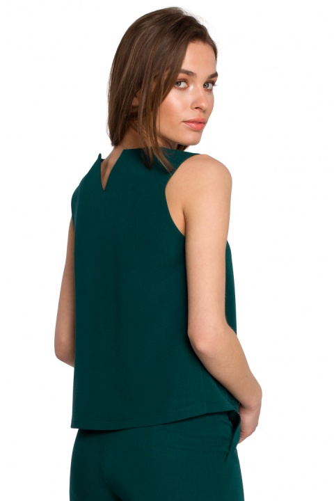 Elegancka bluzka damska krótka trapezowa bez rękawów zielona S257 Elegancka bluzka damska krótka trapezowa bez rękawów zielona S257