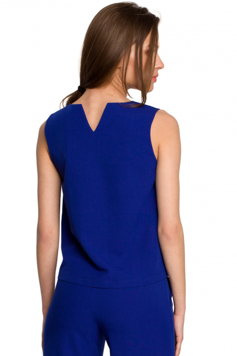 Elegancka bluzka damska krótka trapezowa bez rękawów chabrowa S257 Elegancka bluzka damska krótka trapezowa bez rękawów chabrowa S257