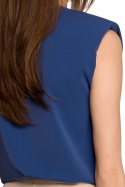 Prosta bluzka damska lejąca bez rękawów z poduszkami niebieska S260