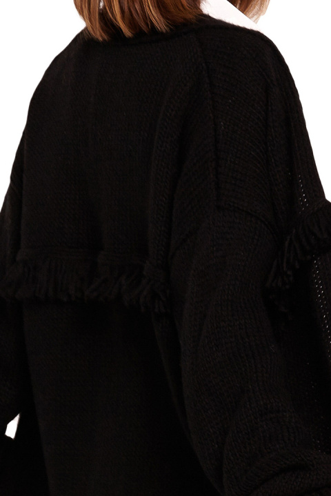 Długi kardigan damski boho z frędzlami bez zapięcia czarny BK068 Długi kardigan damski boho z frędzlami bez zapięcia czarny BK068