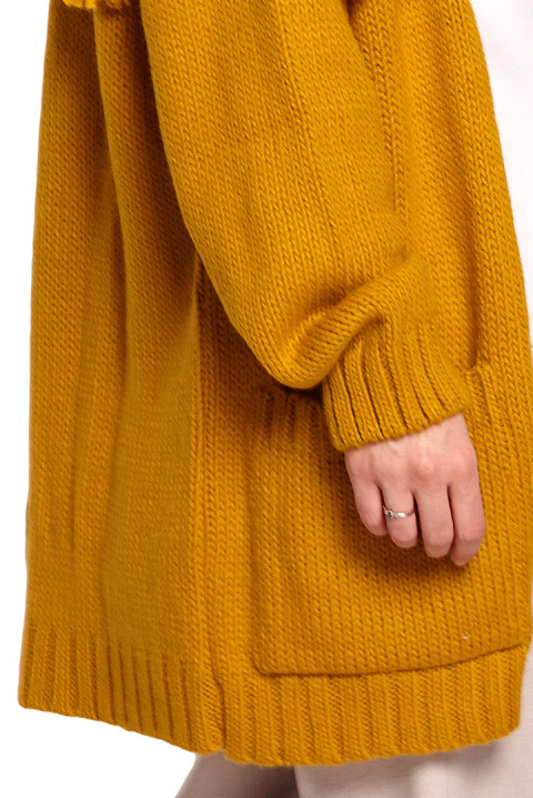 Długi kardigan damski boho z frędzlami bez zapięcia miodowy BK068 Długi kardigan damski boho z frędzlami bez zapięcia miodowy BK068