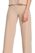 Eleganckie spodnie damskie z szerokimi nogawkami 7/8 beżowe S256