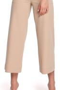 Eleganckie spodnie damskie z szerokimi nogawkami 7/8 beżowe S256