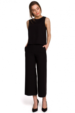 Eleganckie spodnie damskie z szerokimi nogawkami 7/8 czarne S256