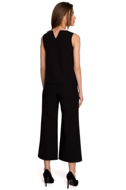 Eleganckie spodnie damskie z szerokimi nogawkami 7/8 czarne S256