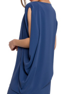 Prosta sukienka warstwowa midi luźna bez rękawów niebieska S262