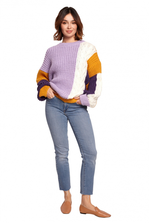 Sweter damski luźny wielokolorowy z szerokim rękawem m2 BK066 Sweter damski luźny wielokolorowy z szerokim rękawem m2 BK066