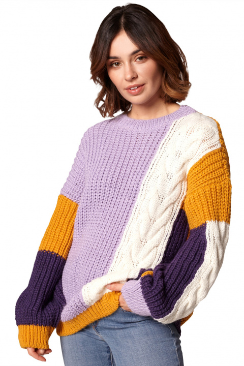 Sweter damski luźny wielokolorowy z szerokim rękawem m2 BK066 Sweter damski luźny wielokolorowy z szerokim rękawem m2 BK066