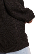 Długi sweter damski luźny z wycięciami na ramionach grafitowy BK069