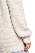 Długi sweter damski luźny z wycięciami na ramionach popielaty BK069