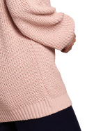 Długi sweter damski luźny z wycięciami na ramionach różowy BK069