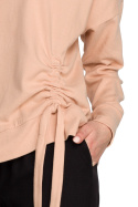 Sweterek damski bawełniany z ozodobnymi trokami z boku beżowy S252
