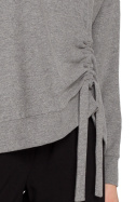 Sweterek damski bawełniany z ozodobnymi trokami z boku szary S252