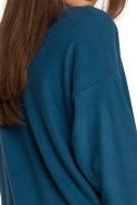 Sweterek damski bawełniany z ozodobnymi trokami z boku morski S252