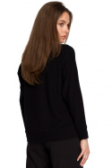 Sweterek damski bawełniany z ozodobnymi trokami z boku czarny S252