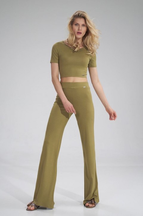 Bluzka damska krótki top crop z wiskozy krótki rękaw jasna oliwka M748 Bluzka damska krótki top crop z wiskozy krótki rękaw jasna oliwka M748