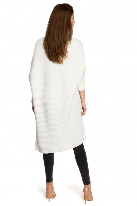 Długi kardigan damski oversize bez zapięcia splot prążek ecru S269 Długi kardigan damski oversize bez zapięcia splot prążek ecru S269