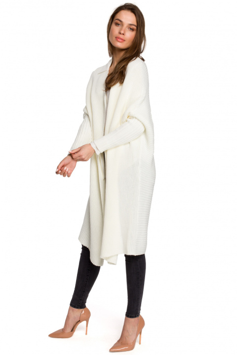 Długi kardigan damski oversize bez zapięcia splot prążek ecru S269 Długi kardigan damski oversize bez zapięcia splot prążek ecru S269